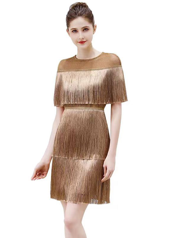 Boutique Gold Tasseled Hollow Out Party Dresses Summer