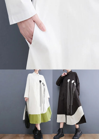 Black Peter Pan Collar Button Patchwork Long Dresses Long Sleeve