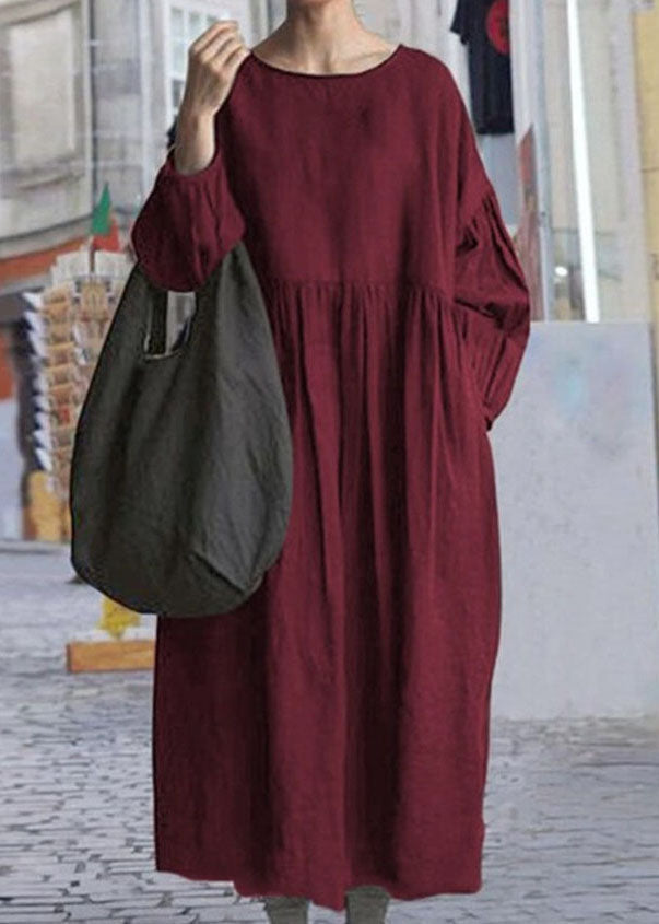 Black O Neck Wrinkled Patchwork Cotton Dress Spring