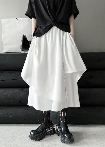 White Asymmetrical Elastic Waist Patchwork Cotton Pants Skirt Fall