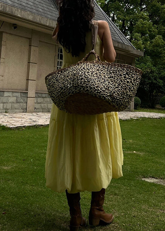 Organic Yellow O-nec Patchwork Long Holiday Dress Sleeveless