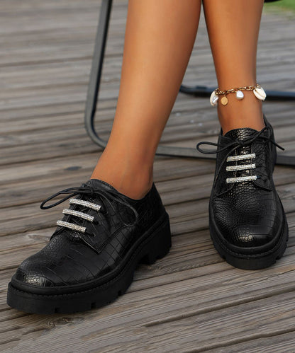 New Black Round Head Lace Up Faux Leather