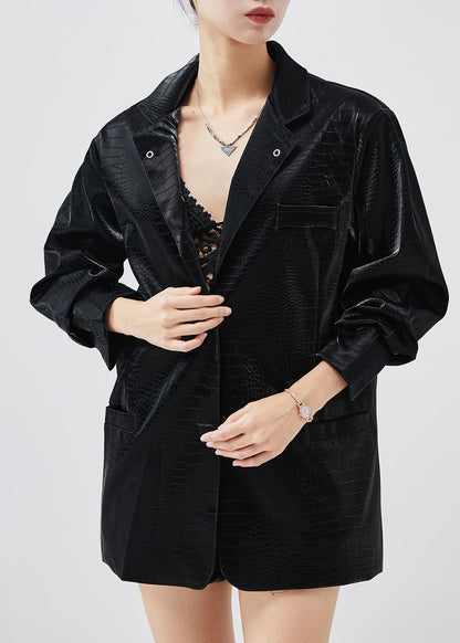 Black Faux Leather Jacket Oversized Metal Chain Spring