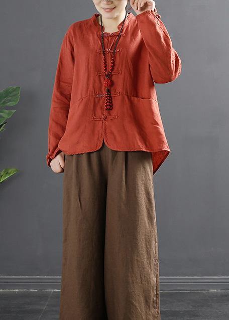 Organic Orange Chinese Button Silhouette Blouses