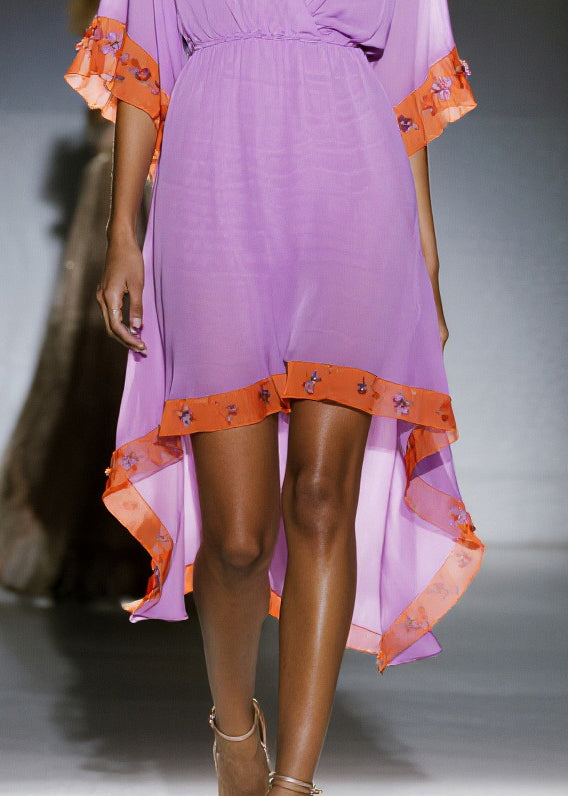 Purple Asymmetrical Patchwork Chiffon Dress Summer