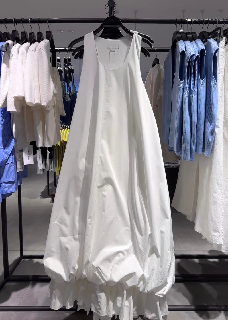 New White U Neck Cotton Long Dresses Dresses Sleeveless