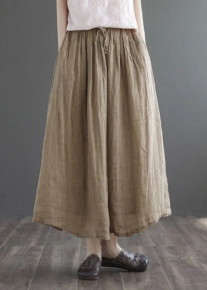 Boutique Khaki Pockets Linen a Line Skirts Summer