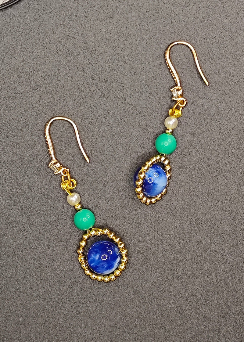 Stylish Peacock Blue Gem Stone Style Drop Earrings