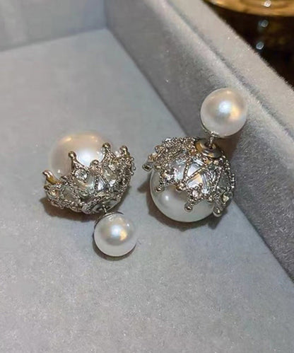 Grey Copper Alloy Zircon Pearlstud Earrings