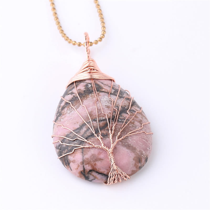 Buddha Stones Natural Quartz Crystal Tree of Life Healing Energy Necklace Pendant