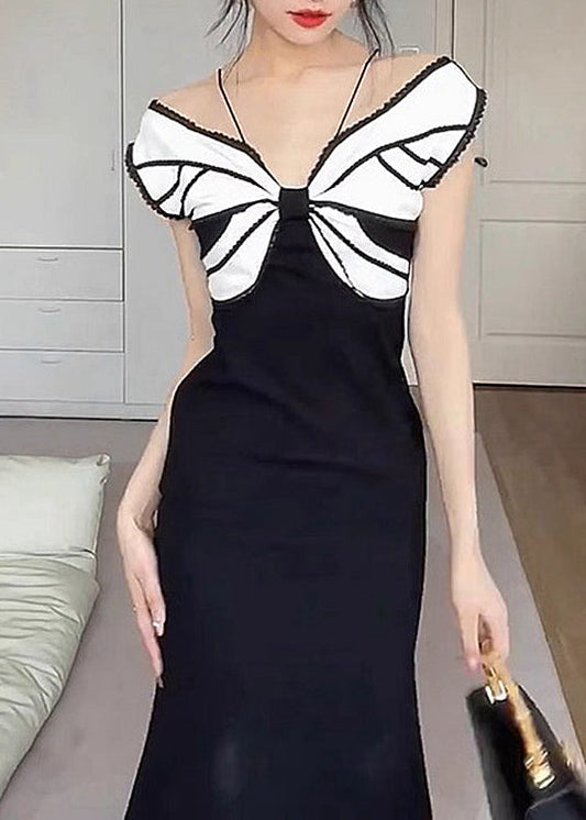 Black Bow Off the Shoulder Dresses Summer
