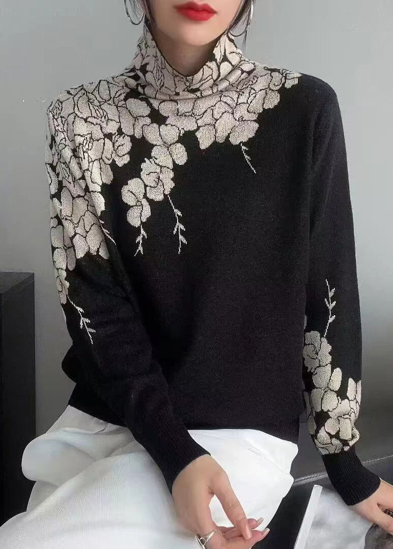 New Grey Turtleneck Patchwork Wool Knit Top Long Sleeve Winter