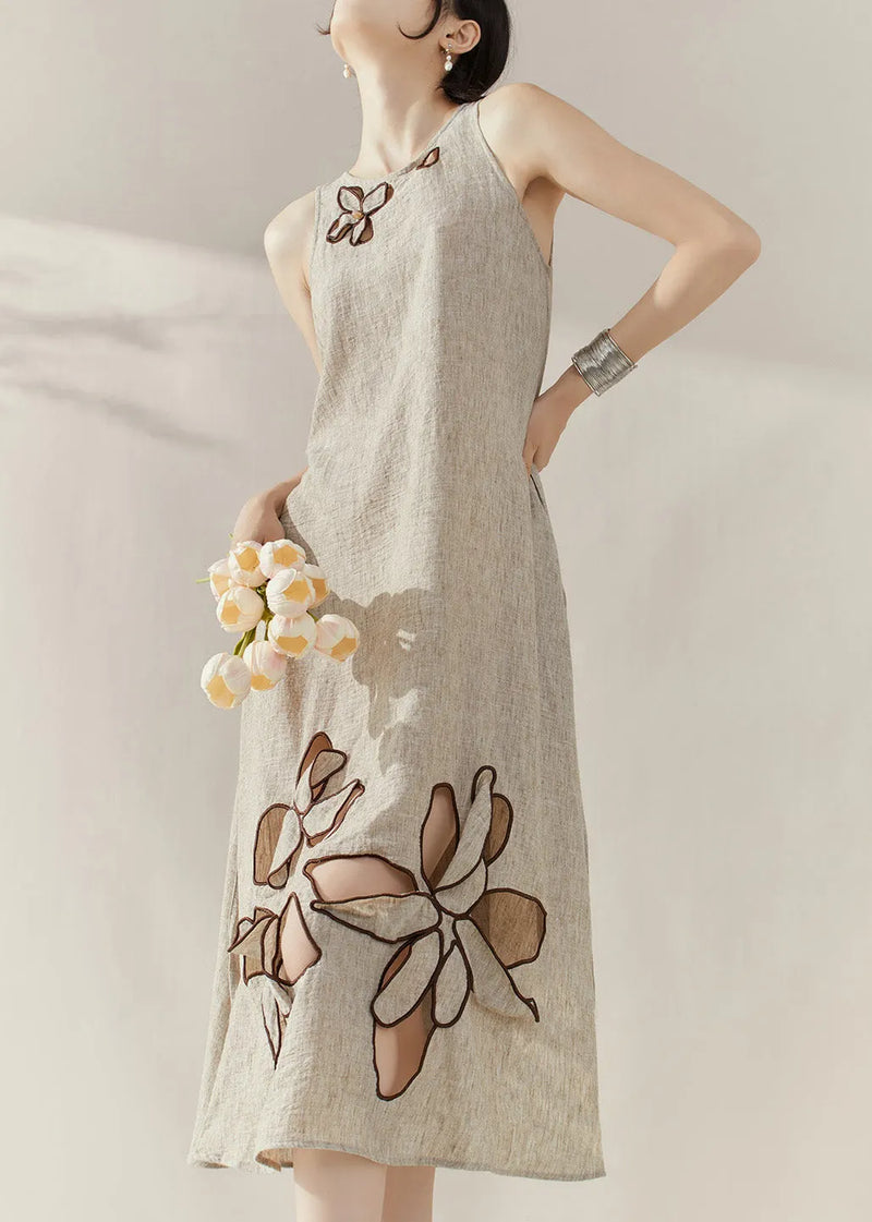 New Khaki Hollow Out Maxi Dresses Short Sleeve