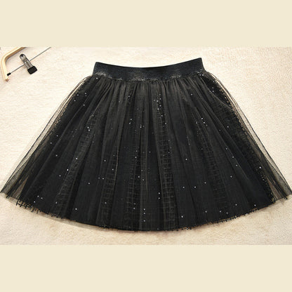 Diy Black Sequins Hollow Out Tulle Pleated Skirt Summer