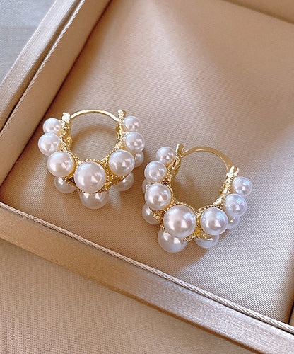 White Copper Alloy Pearl Hoop Earrings