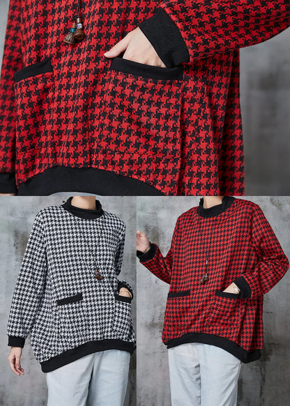 Black Oversized Plaid Cotton Sweatshirt Spring