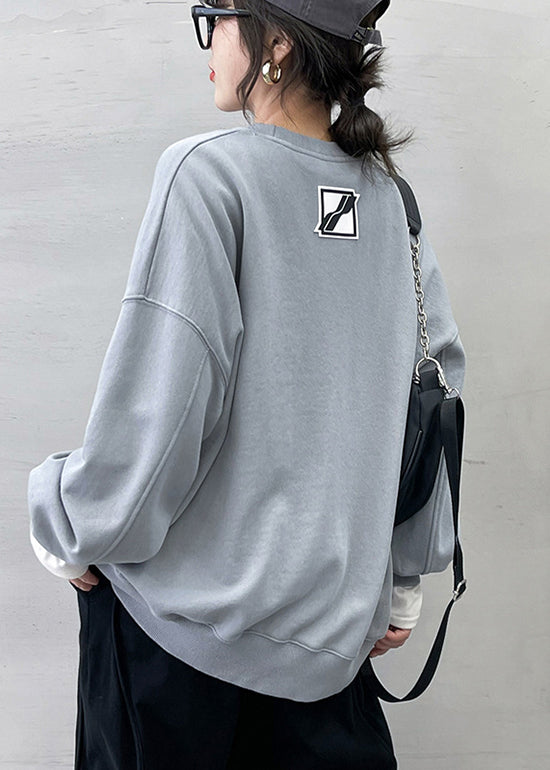 Grey O-neck Character Print Pullover Long Sleeve