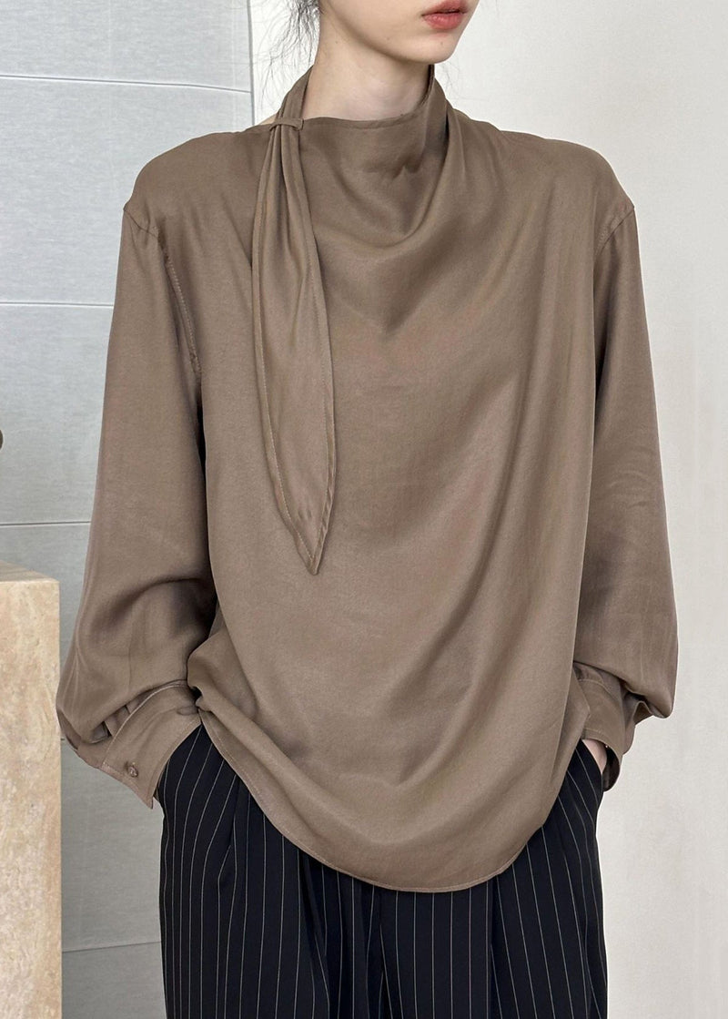 Coffee Cotton Shirt Asymmetrical Fall