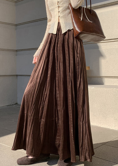 Coffee Wrinkled Elastic Waist Silk Velvet Skirt Winter