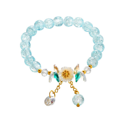 Buddha Stones Simple Design Flower Charm Glass Bead Bracelet