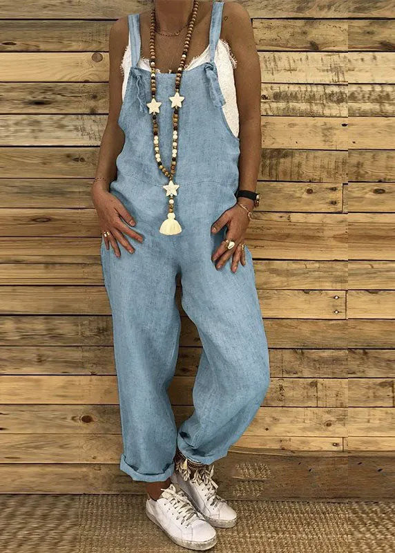 Straps Color Overalls Jumpsuit With Behind Pocket