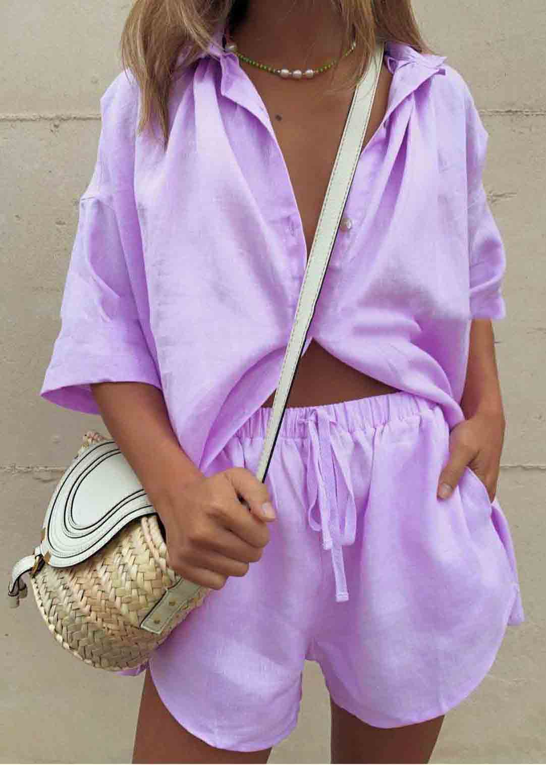 Coffee Oversized Linen Two Pieces Set Summer