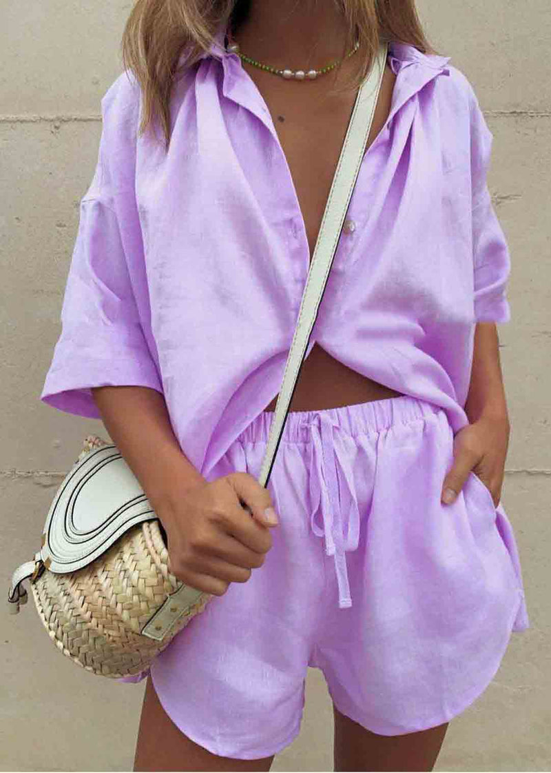 Coffee Oversized Linen Two Pieces Set Summer