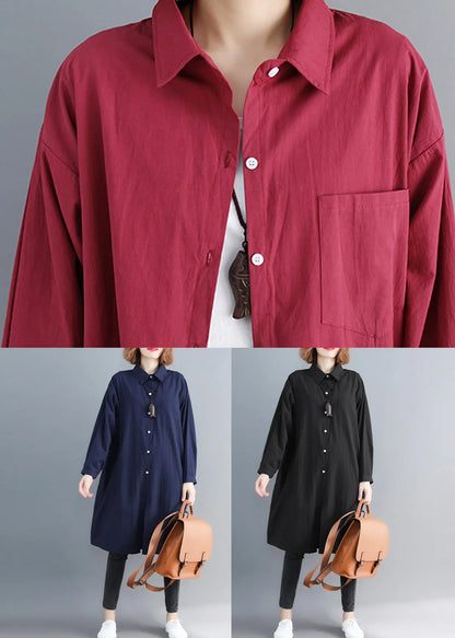 Boutique Red Peter Pan Collar Wrinkled Cotton Shirt Top Spring