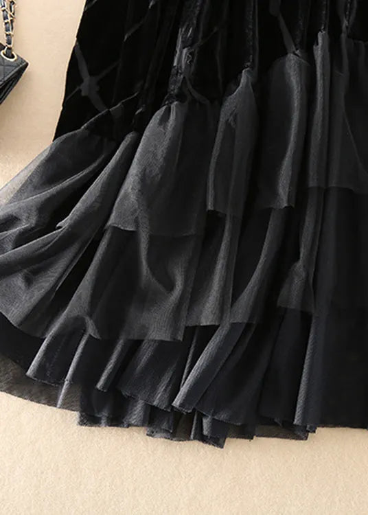 Diy Black Tulle Patchwork Silk Velour Skirt Spring