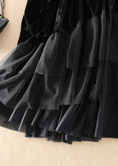 Diy Black Tulle Patchwork Silk Velour Skirt Spring