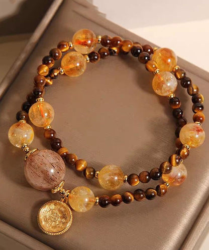 Art Brown Copper Overgild Crystal Tiger's Eye Beading Charm Bracelet