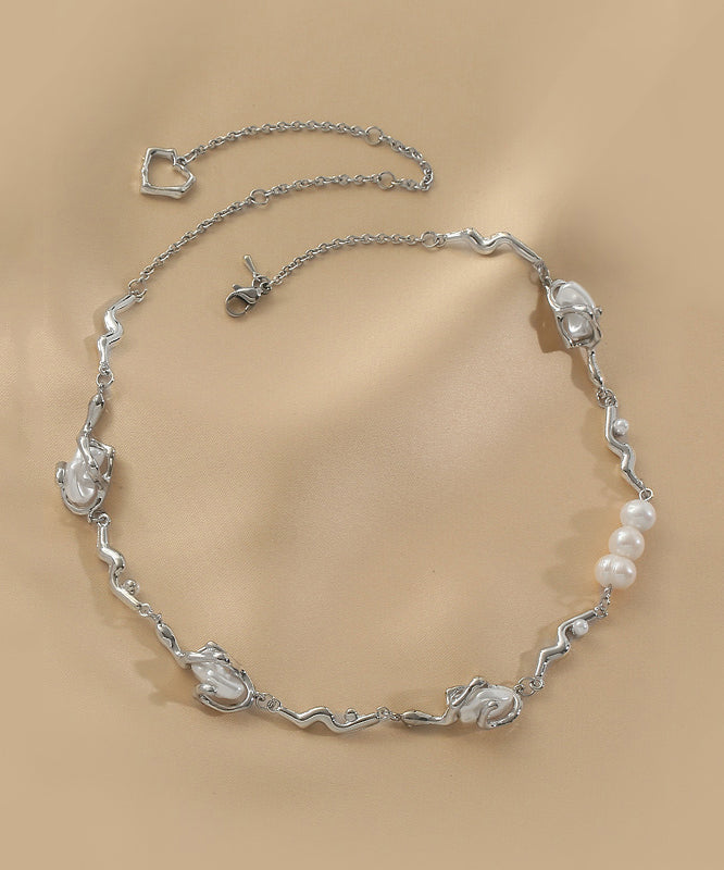 Stering Silver Alloy Pearl Necklace