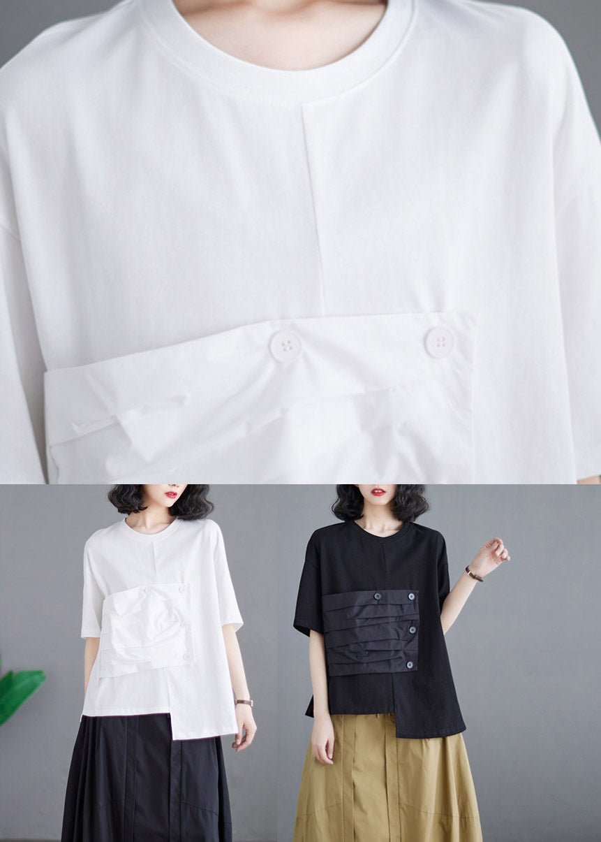 Brief Black Patchwork Cotton T Shirts Summer