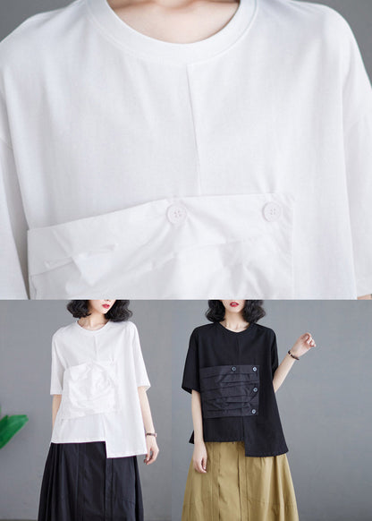 Brief Black Patchwork Cotton T Shirts Summer