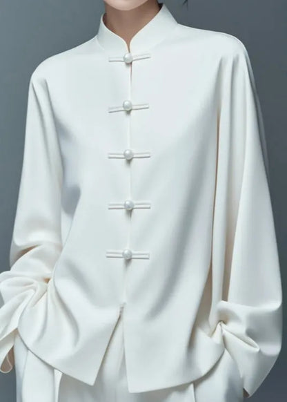 Art White Button Thin Cotton Coat Fall