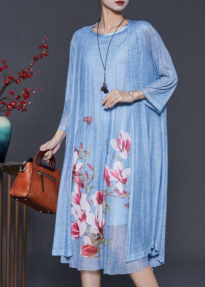 Blue Chiffon Two Piece Suit Set Oversized Summer