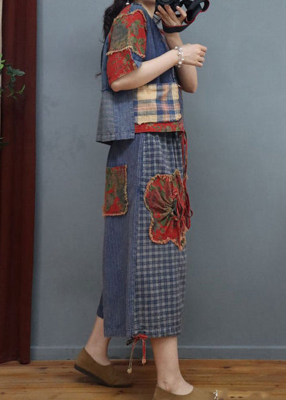 Boutique V Neck Print Patchwork Top and Wide Leg Two Pieces Set Fall