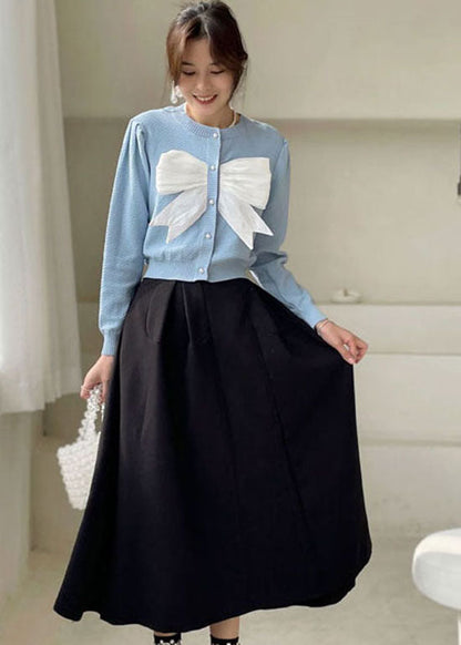 Blue Puff Sleeve Knit Top Spring