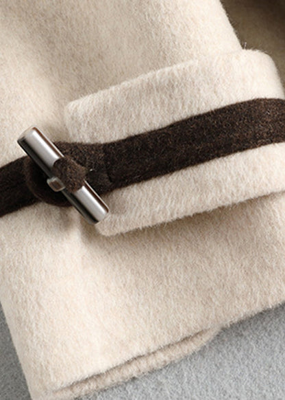 Beige Square Collar Button Woolen Long Coats Fall