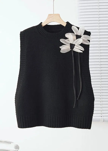 Loose Grey O-neck Knit Waistcoat Sleeveless