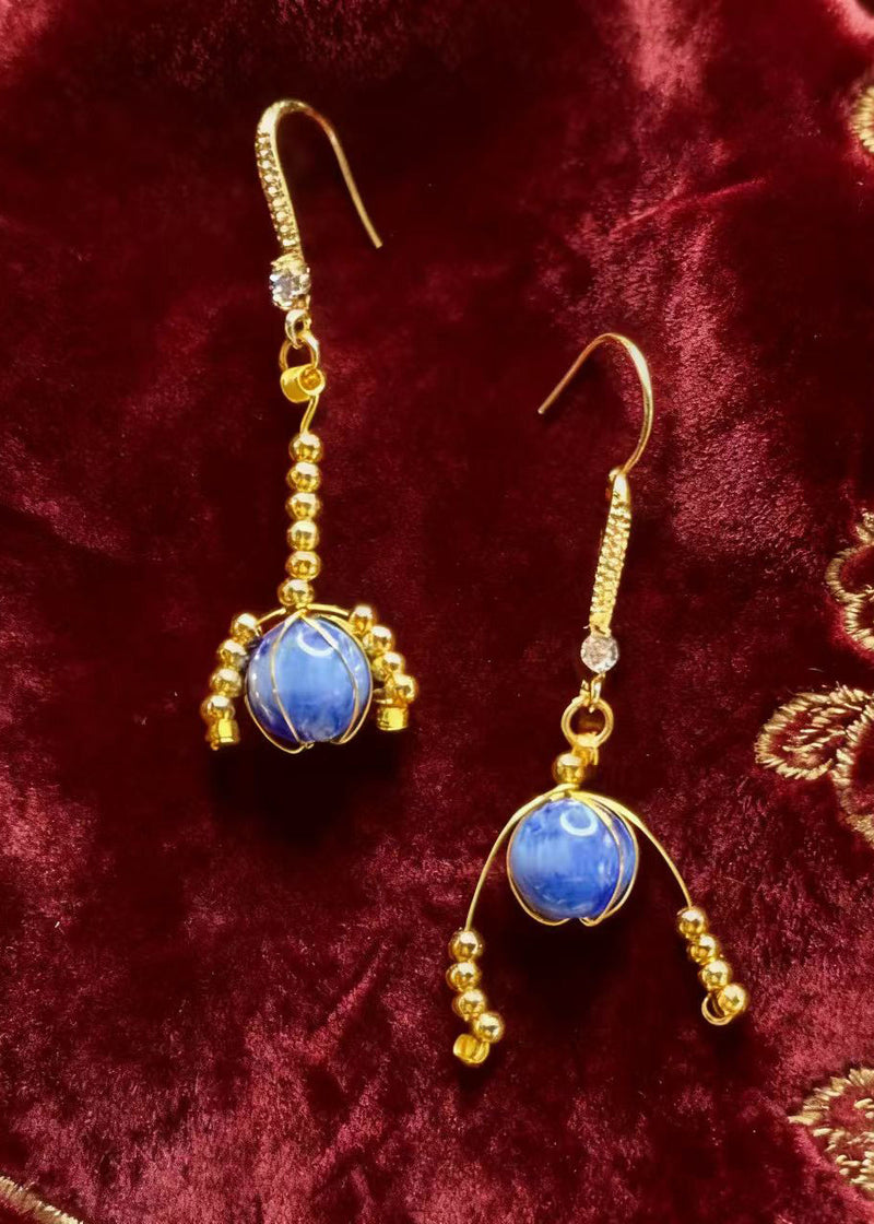 Blue Crystal Tasseled Drop Earrings