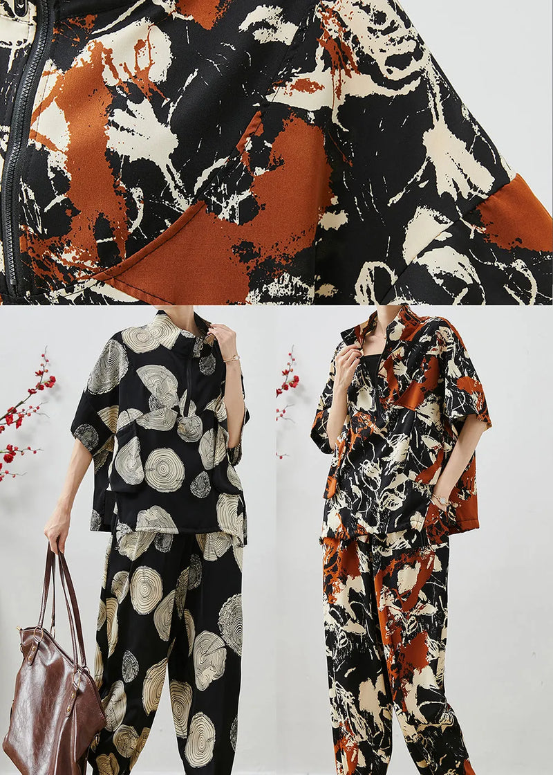 Black Oversized Print Chiffon Two Piece Set Summer