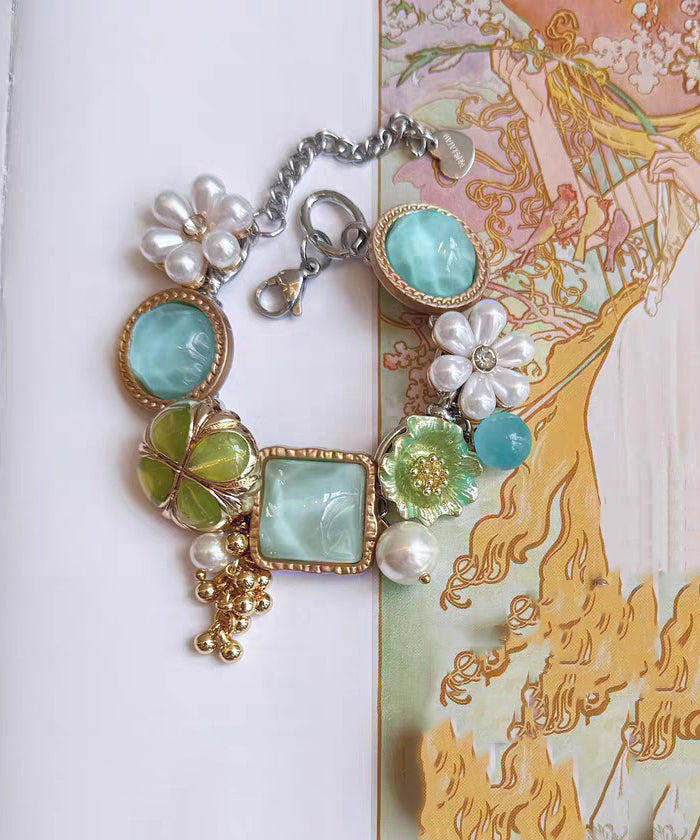 Holiday Colorblock Stainless Steel Pearl Tassel Charm Bracelet