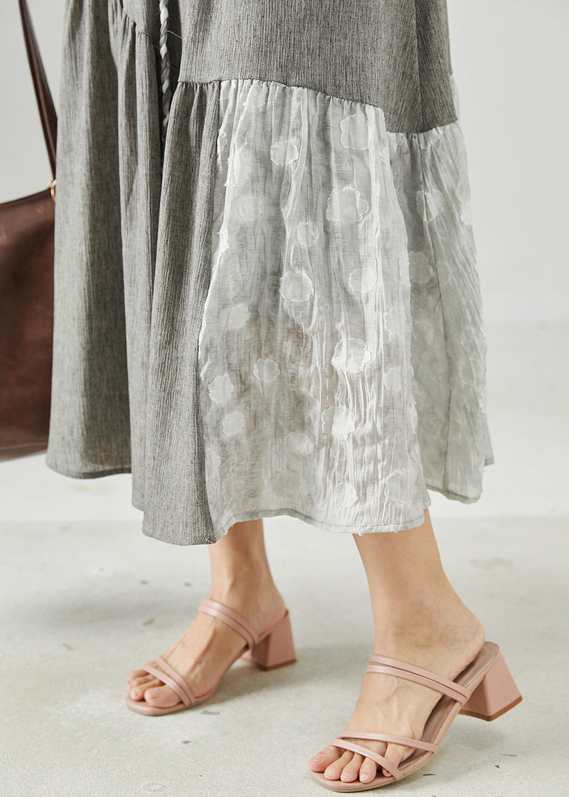 Grey Asymmetrical Patchwork Linen Two Piece Set Clothing Sleeveless