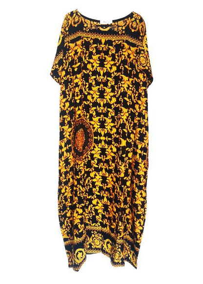 Retro Caftans Yellow Print Long Dresses