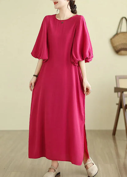 Fruit Green Side Open Cotton Vacation Dresses Lantern Sleeve