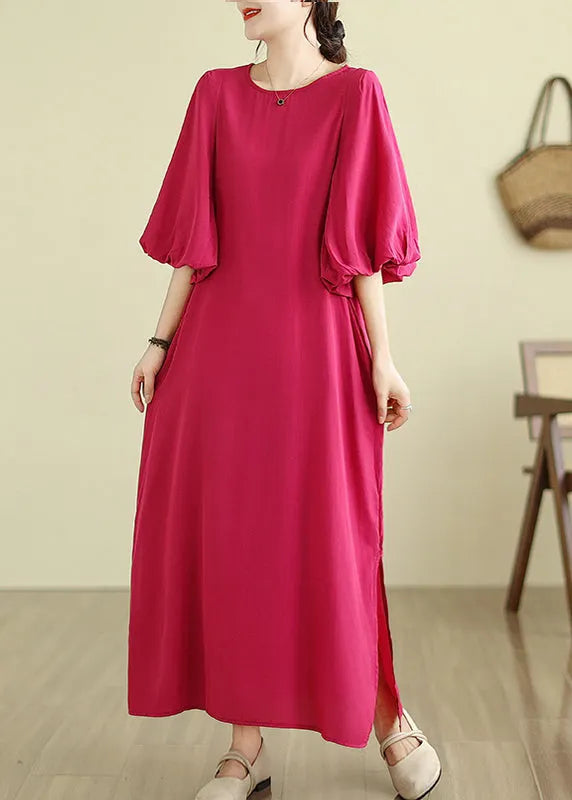 Fruit Green Side Open Cotton Vacation Dresses Lantern Sleeve