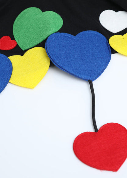 Black O-neck Loving Heart Cotton T Shirt Short Sleeve
