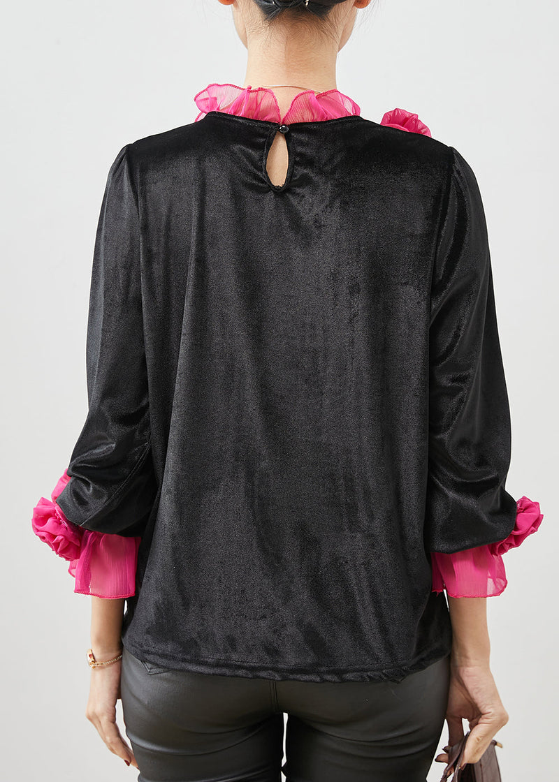 Rose Ruffled Silk Velour Shirt Spring