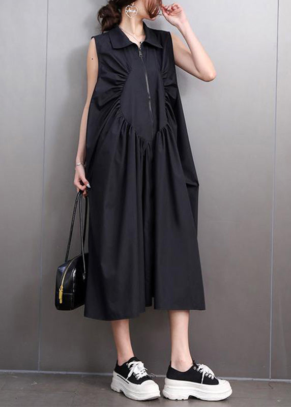 Black Patchwork Wrinkled Maxi Dresses Summer